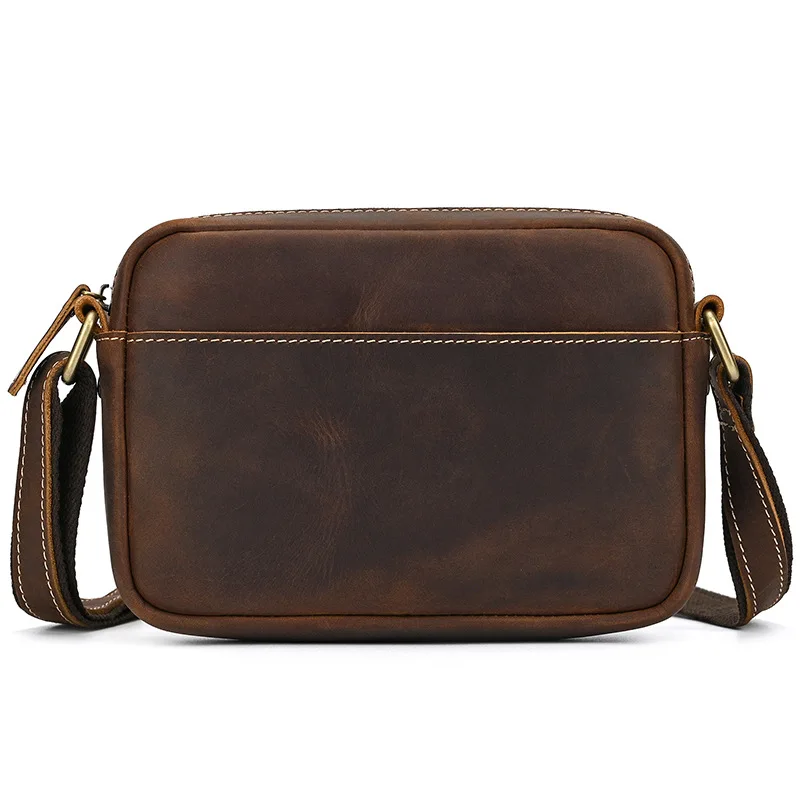 Men's Crazy Horse Leather One Shoulder Genuine Leather Retro Crossbody Bag First Layer Cowhide Casual Portable Small Bag Stylish